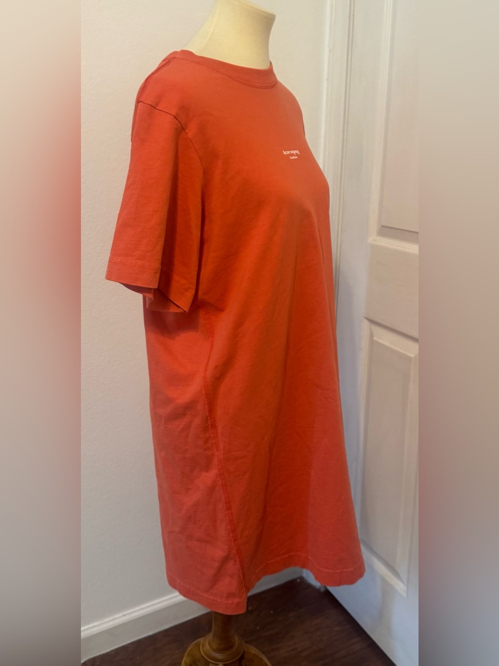 Acne Studios Orange Reverse Logo T-Shirt Dress Streetwear Relaxed Fit Medium - Picture 5 of 11
